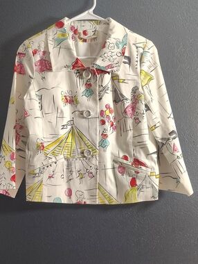 Art To Wear Circus Carnival Theme Festive  Print Blazer.